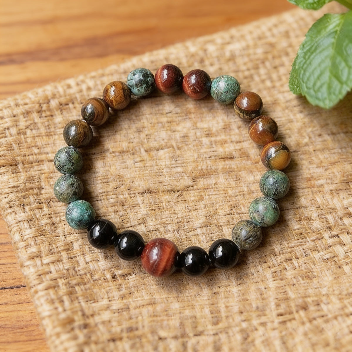 Bracelet Œil de Tigre, Œil de Taureau & Turquoise — Triple Protection