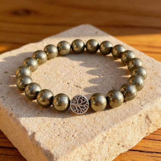 Bracelet "Bouclier de Prospérité" en Pyrite - 17cm - L'Arbre des Chakras