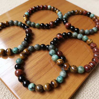 Bracelet Œil de Tigre, Œil de Taureau & Turquoise — Triple Protection