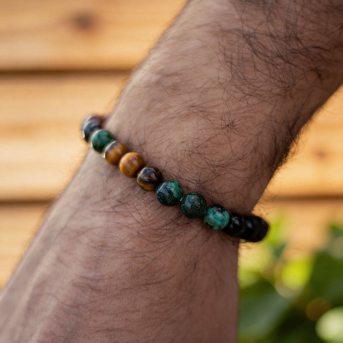 Bracelet Œil de Tigre, Œil de Taureau & Turquoise — Triple Protection
