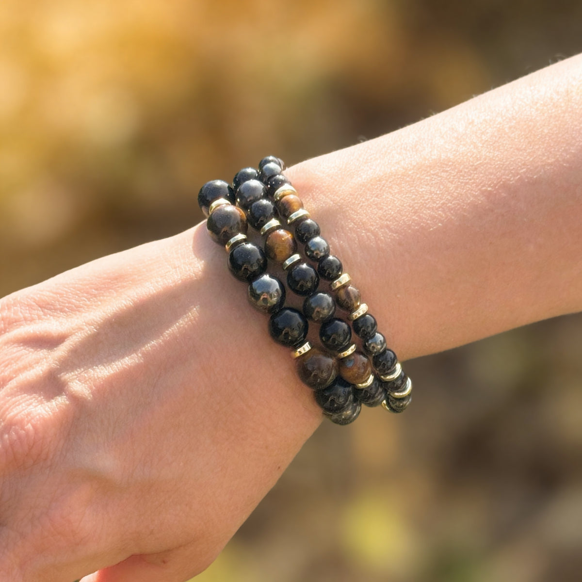 Bracelet Œil de Tigre, Hématite & Onyx — Confiance & Bouclier