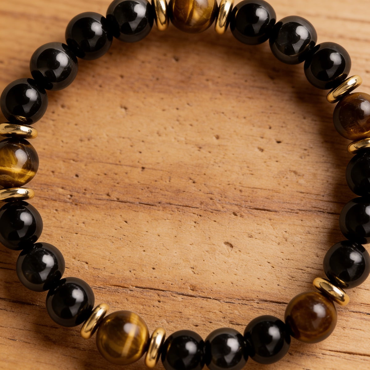 Bracelet Œil de Tigre, Hématite & Onyx — Confiance & Bouclier