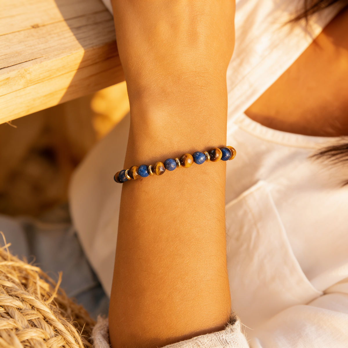 Bracelet Œil de Tigre & Lapis Lazuli — Courage & Lâcher-Prise