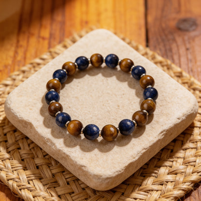 Bracelet Œil de Tigre & Lapis Lazuli — Courage & Lâcher-Prise