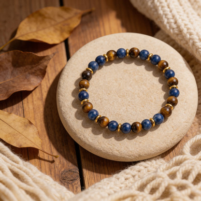 Bracelet "Lâcher-Prise" en Oeil de Tigre & Lapis Lazuli - 6mm / 17cm - L'Arbre des Chakras
