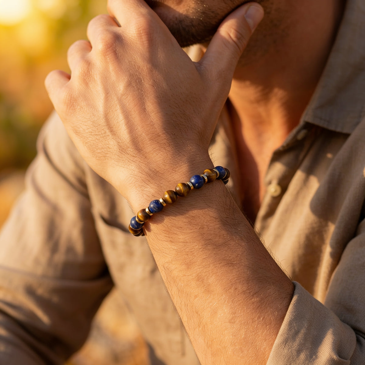 Bracelet Œil de Tigre & Lapis Lazuli — Courage & Lâcher-Prise