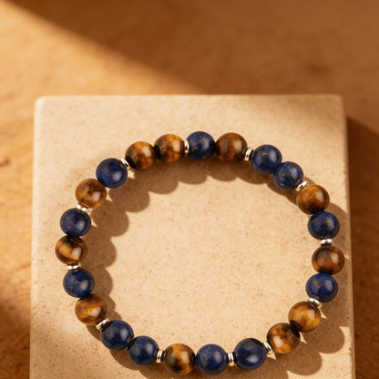 Bracelet Œil de Tigre & Lapis Lazuli — Courage & Lâcher-Prise