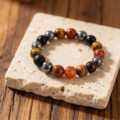 Bracelet Tourmaline, Jaspe Rouge, Hématite & Œil de Tigre — Ancrage Total