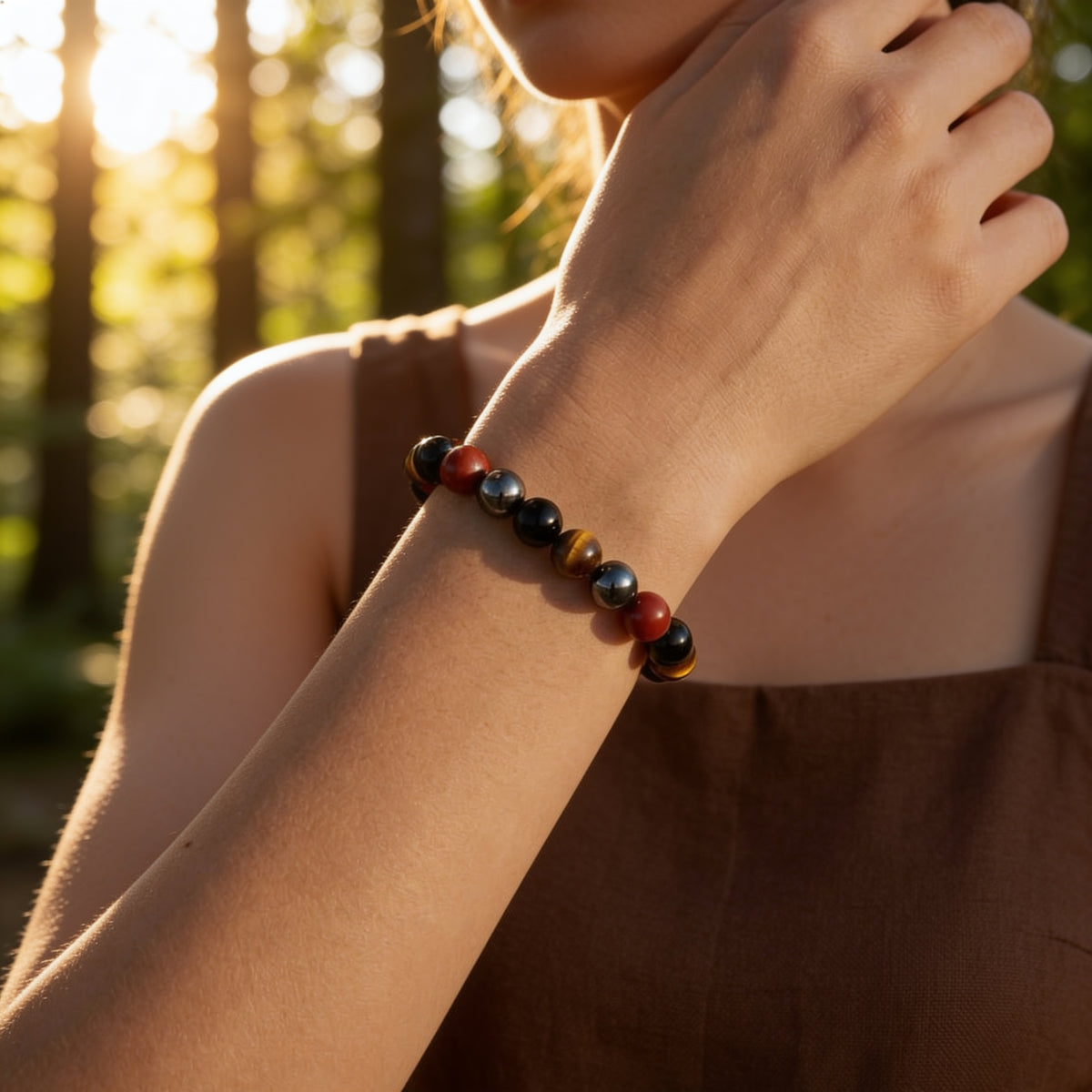 Bracelet Tourmaline, Jaspe Rouge, Hématite & Œil de Tigre — Ancrage Total