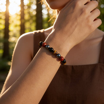 Bracelet Tourmaline, Jaspe Rouge, Hématite & Œil de Tigre — Ancrage Total