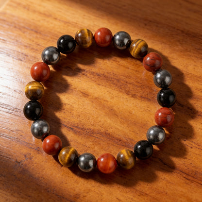 Bracelet Tourmaline, Jaspe Rouge, Hématite & Œil de Tigre — Ancrage Total