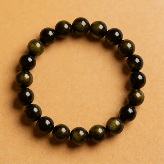 Bracelet "Bouclier de Lumière" en Obsidienne Dorée - 6mm / 17cm - L'Arbre des Chakras