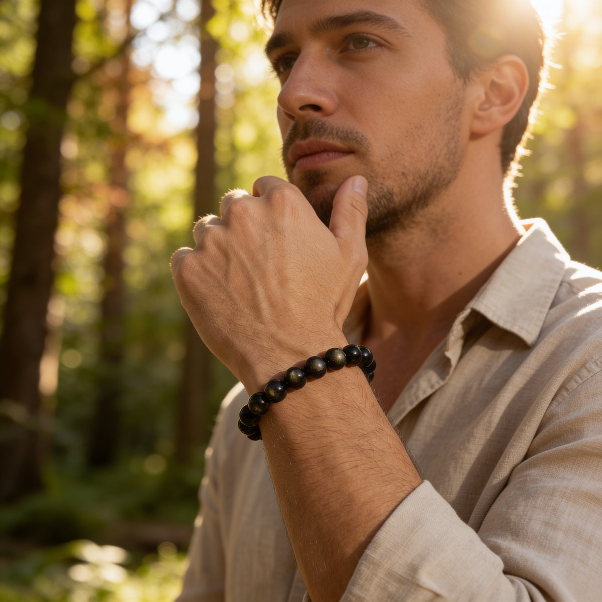 Bracelet Obsidienne Dorée — Lumière Intérieure & Protection