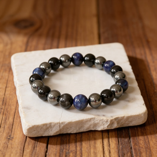 Bracelet Hématite, Shungite & Tourmaline — Guidance & Protection Triple