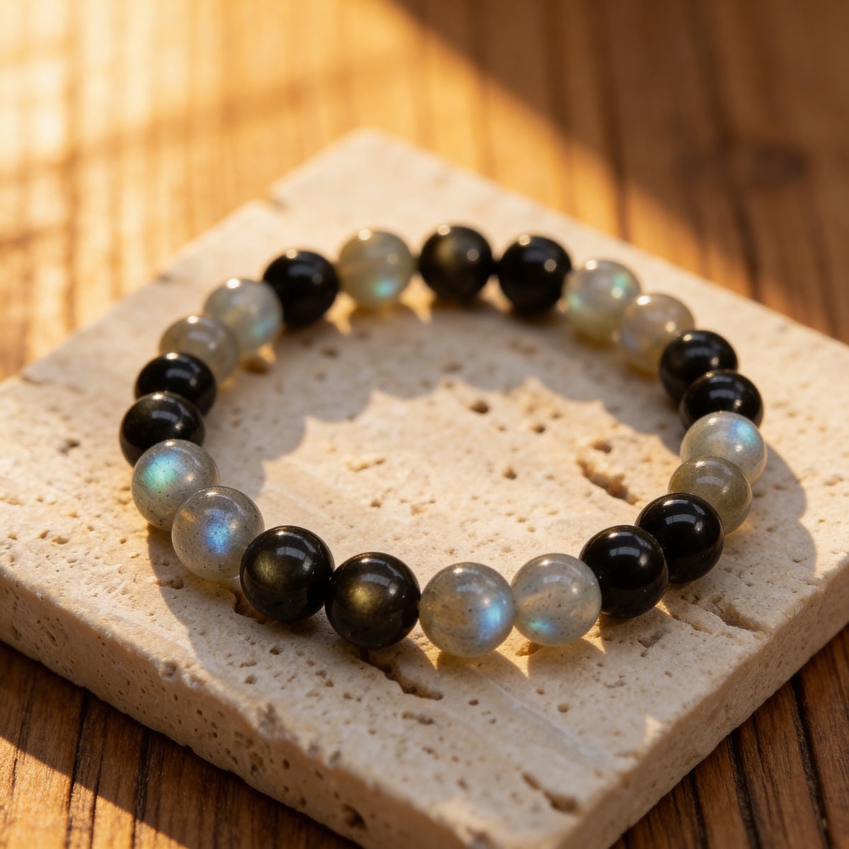 Bracelet Labradorite & Obsidienne Dorée — Refuge Intérieur & Lumière