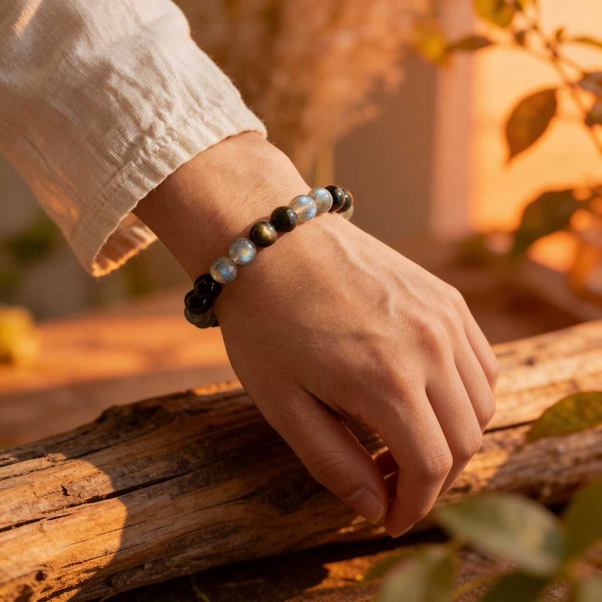 Bracelet Labradorite & Obsidienne Dorée — Refuge Intérieur & Lumière