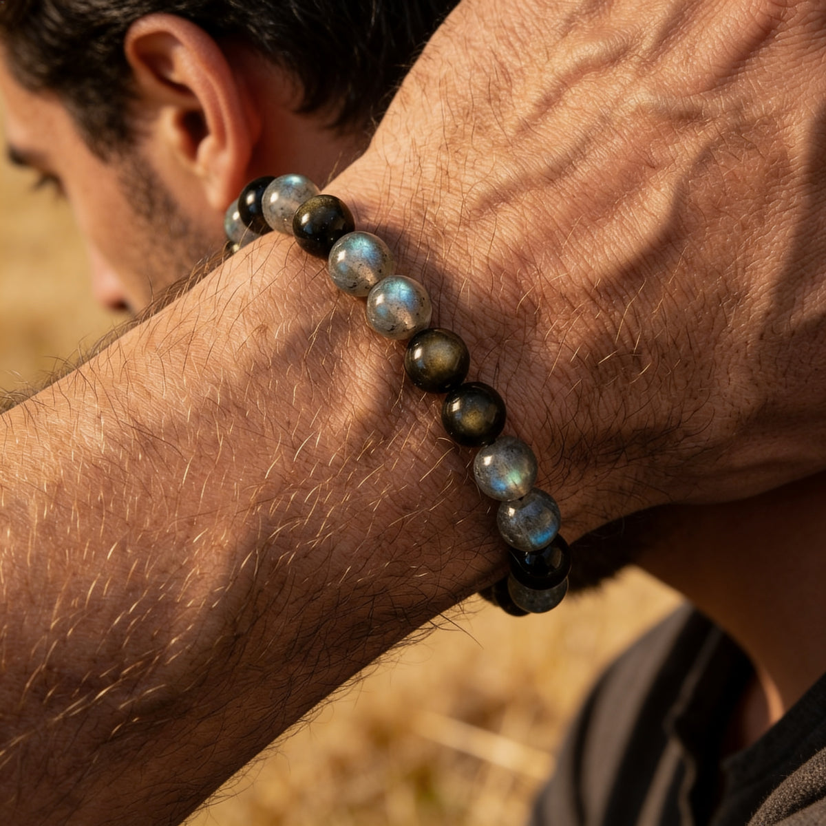 Bracelet Labradorite & Obsidienne Dorée — Refuge Intérieur & Lumière