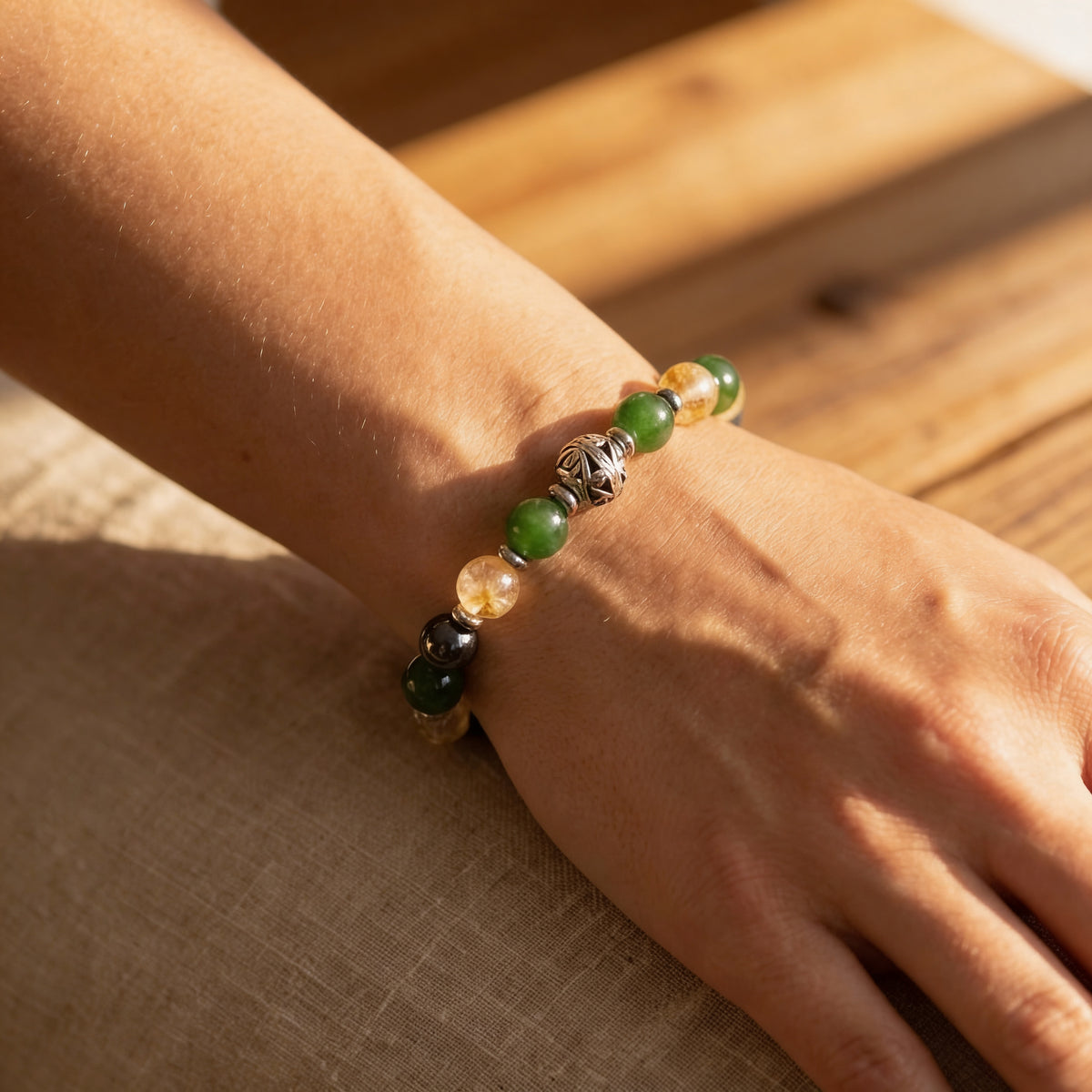 Bracelet Jade, Citrine & Hématite — Chance, Abondance & Ancrage