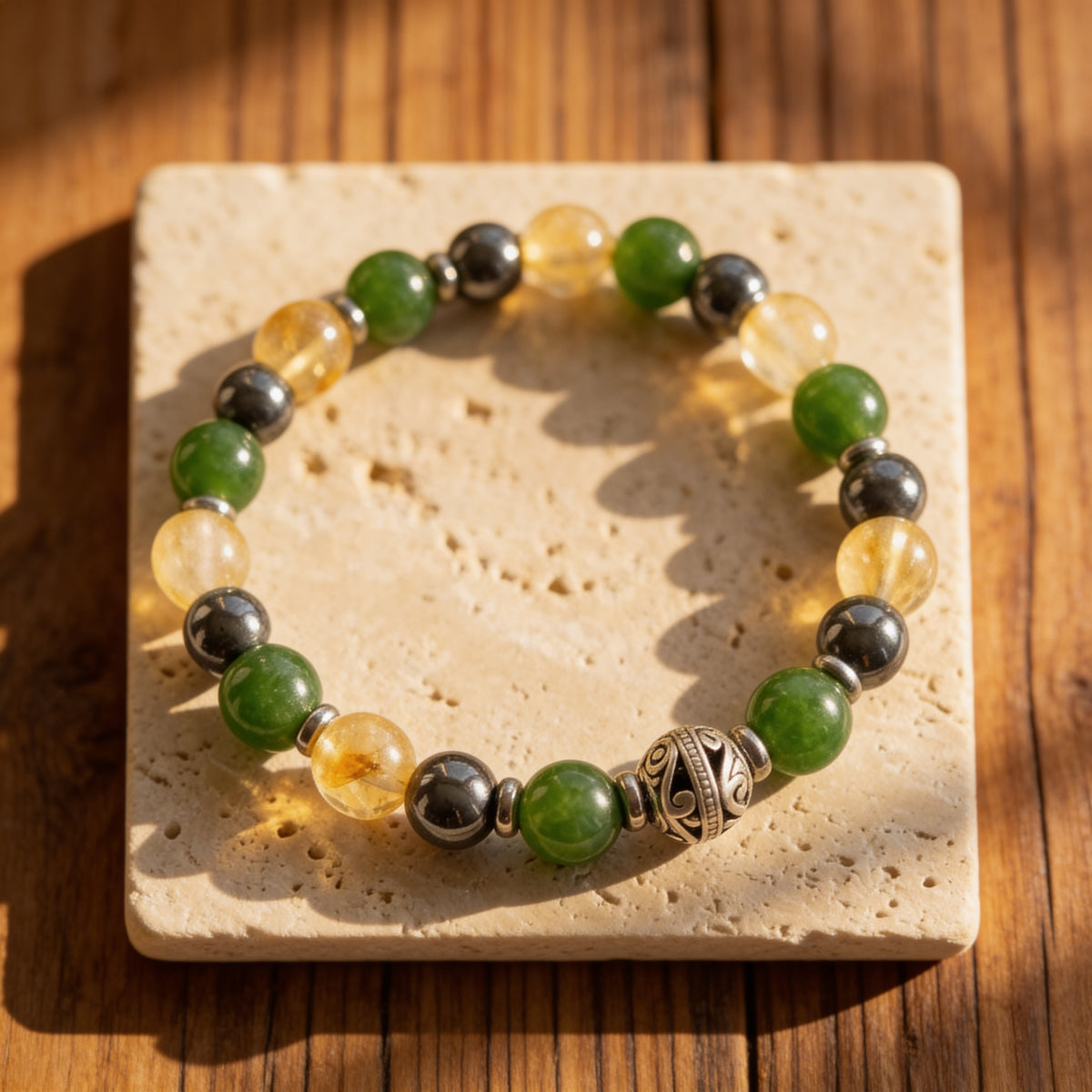 Bracelet Jade, Citrine & Hématite — Chance, Abondance & Ancrage