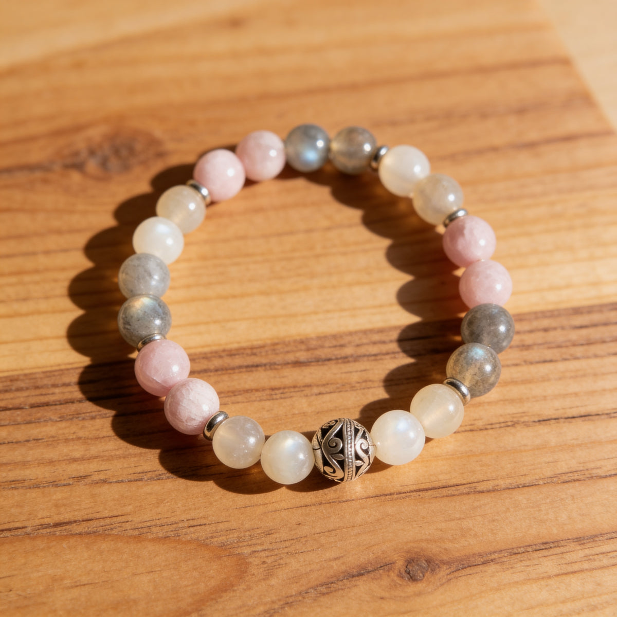 Bracelet Labradorite, Pierre de Lune & Kunzite — Énergie Féminine