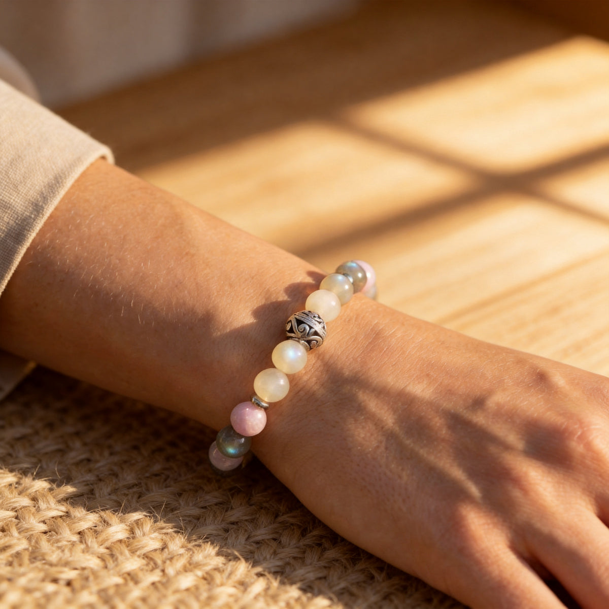 Bracelet Labradorite, Pierre de Lune & Kunzite — Énergie Féminine