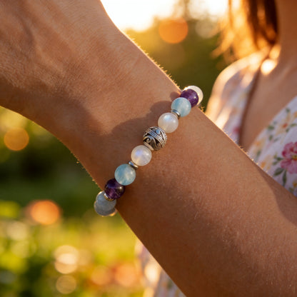 Bracelet Améthyste, Aigue-Marine & Pierre de Lune — Bien-Être Féminin