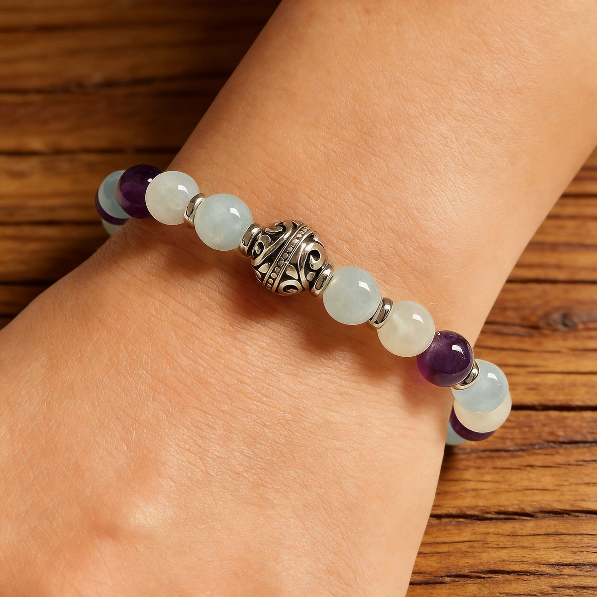 Bracelet Améthyste, Aigue-Marine & Pierre de Lune — Bien-Être Féminin