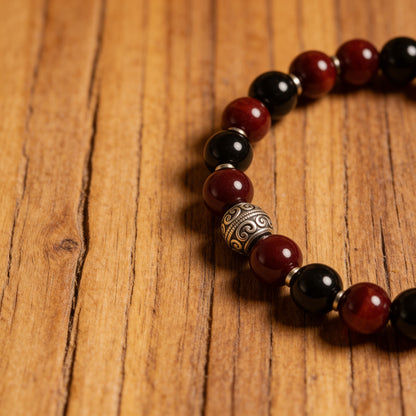 Bracelet Premium "Flamme Ardente" en Grenat, Œil de Taureau & Obsidienne noire - 17cm - L'Arbre des Chakras