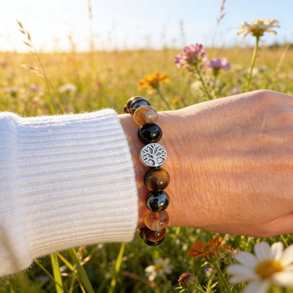 Bracelet Œil de Tigre, Citrine, Hématite & Obsidienne — Force & Clarté