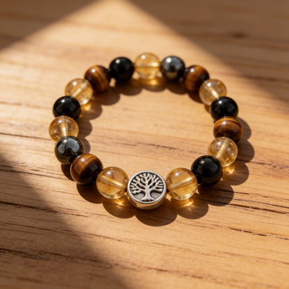Bracelet Œil de Tigre, Citrine, Hématite & Obsidienne — Force & Clarté