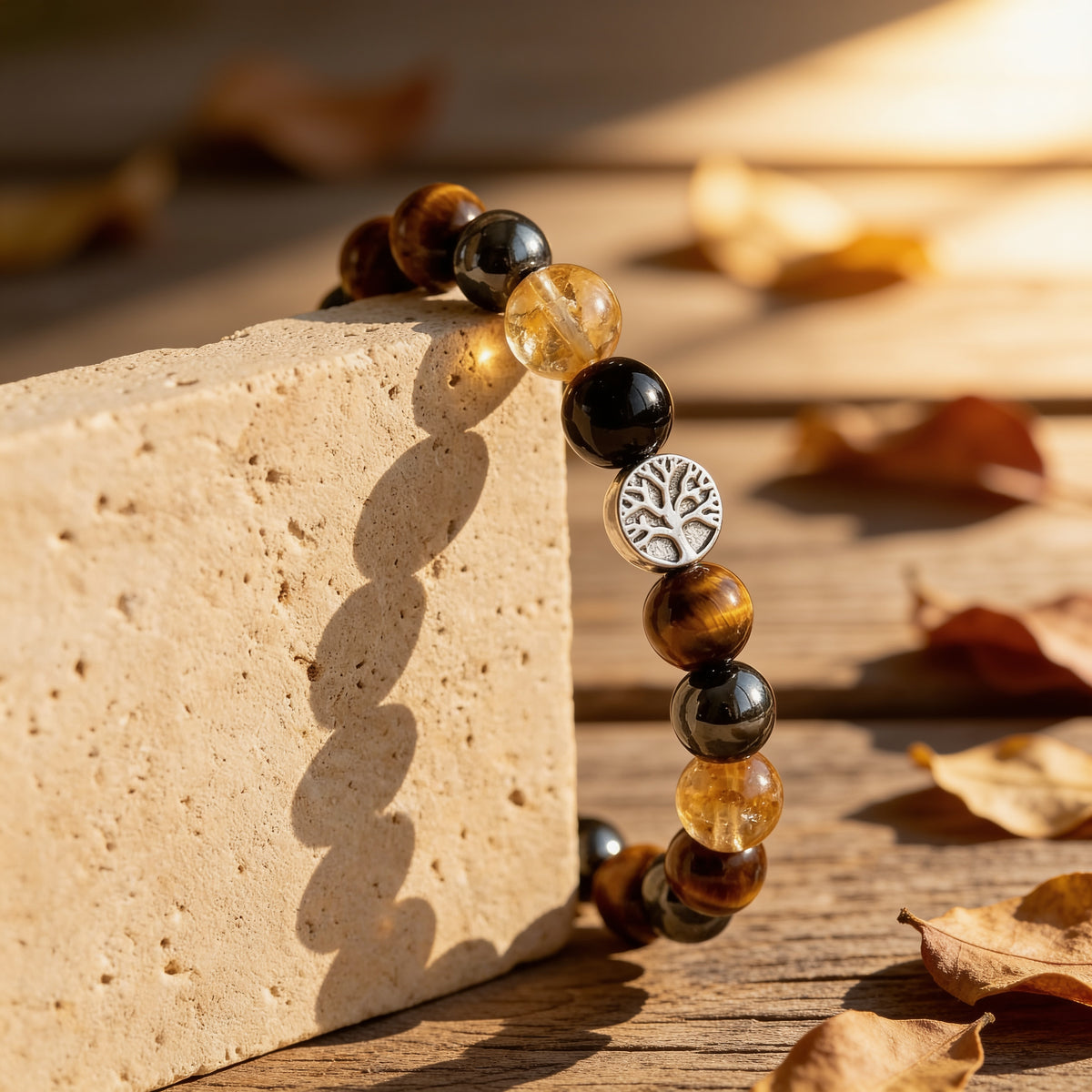 Bracelet Œil de Tigre, Citrine, Hématite & Obsidienne — Force & Clarté