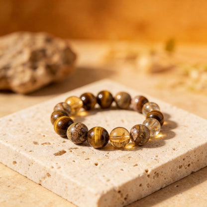 Bracelet Œil de Tigre & Citrine — Protection & Prospérité
