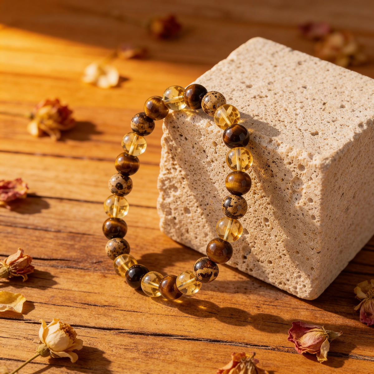 Bracelet Œil de Tigre & Citrine — Protection & Prospérité