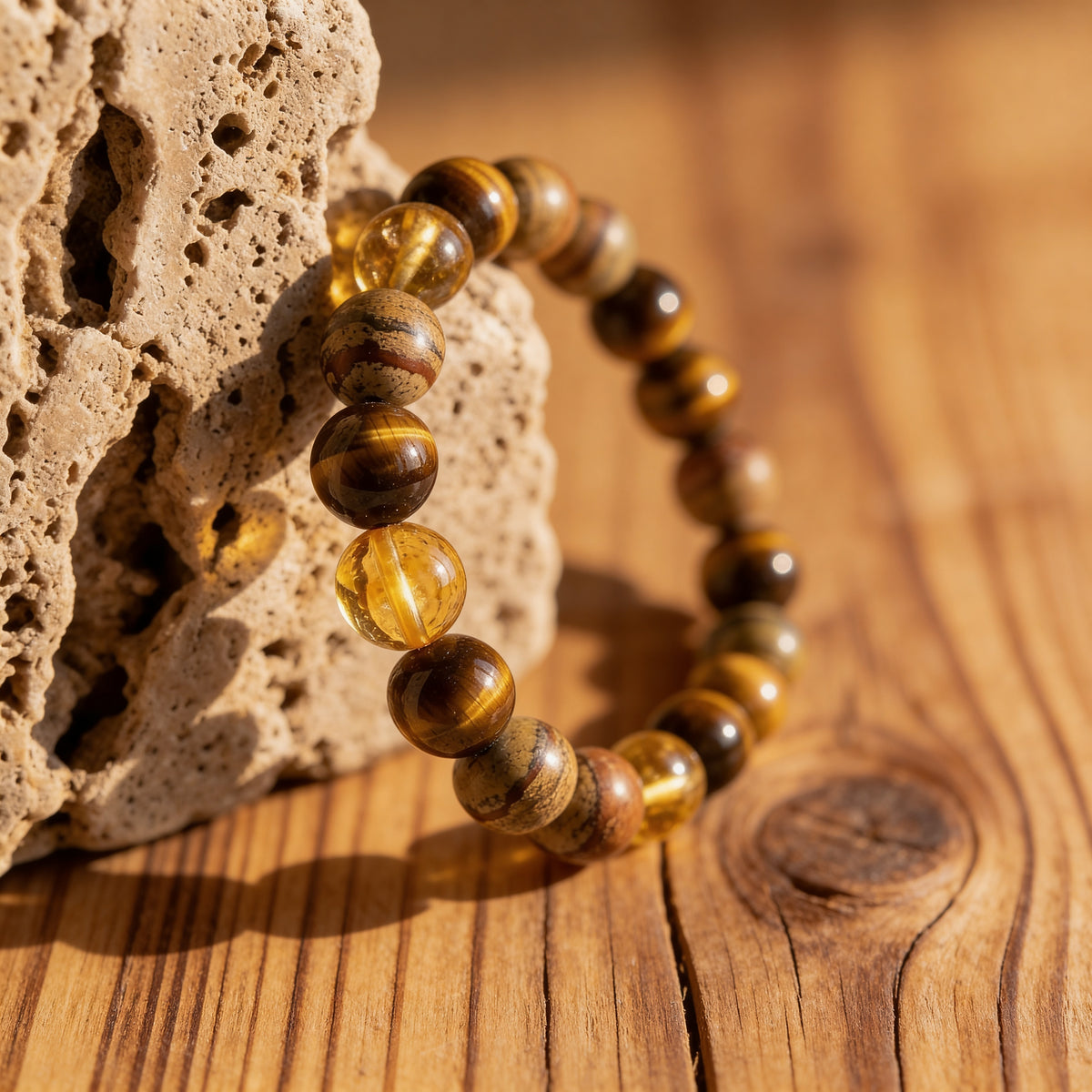Bracelet Œil de Tigre & Citrine — Protection & Prospérité