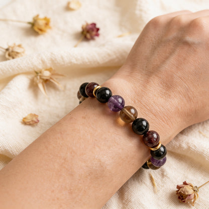 Bracelet Shungite, Quartz Fumé & Améthyste — Harmonie & Bouclier