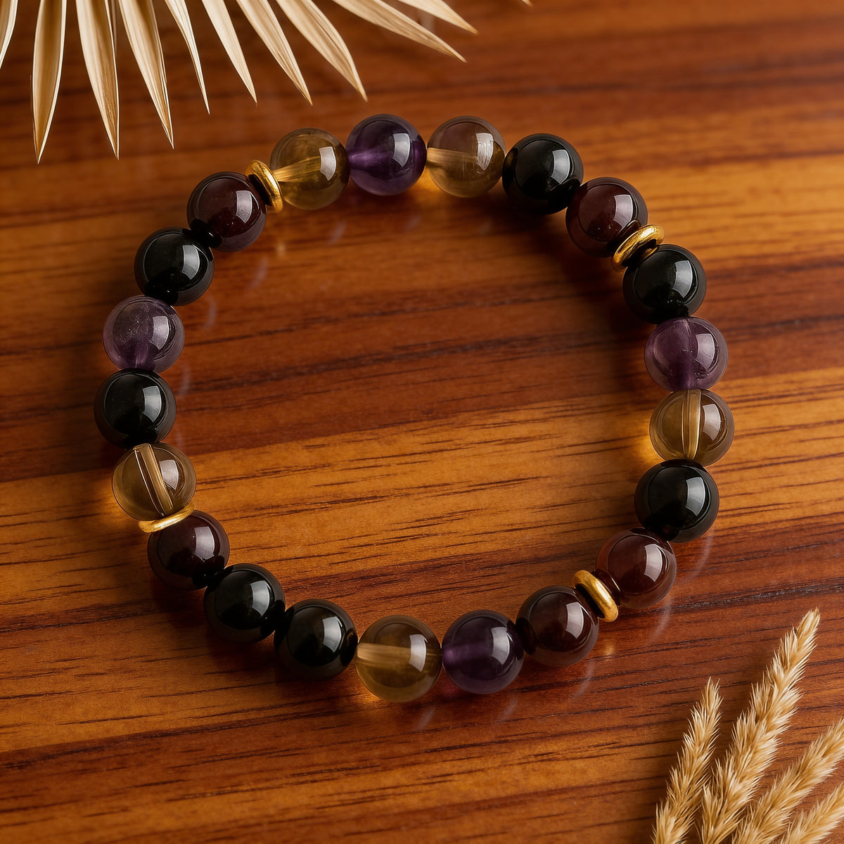 Bracelet Shungite, Quartz Fumé & Améthyste — Harmonie & Bouclier