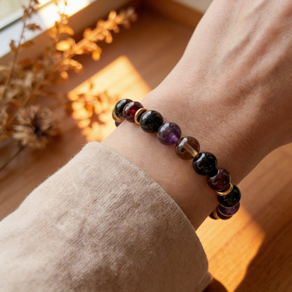 Bracelet Shungite, Quartz Fumé & Améthyste — Harmonie & Bouclier