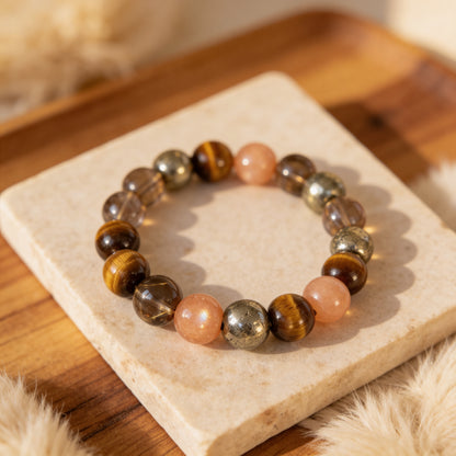 Bracelet Quartz Fumé & Œil de Tigre — Énergie Solaire & Ancrage