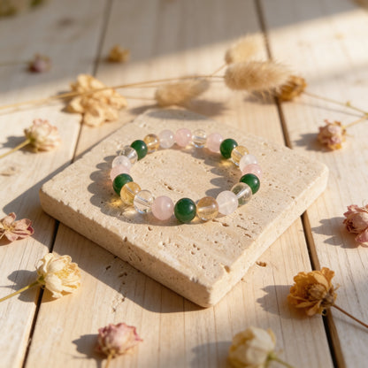 Bracelet "Chance & Opportunité" en Aventurine, Citrine, Quartz Rose & Cristal Clair - 17cm - L'Arbre des Chakras