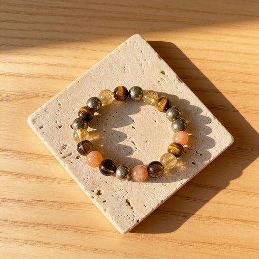 Bracelet "Énergie Solaire" en Quartz Fumé, Oeil de Tigre & Quartz Rutile Doré - 17cm - L'Arbre des Chakras
