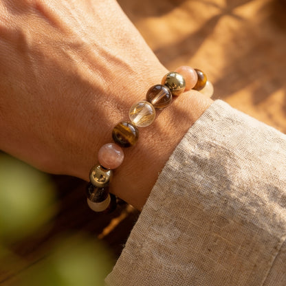 Bracelet Quartz Fumé & Œil de Tigre — Énergie Solaire & Ancrage