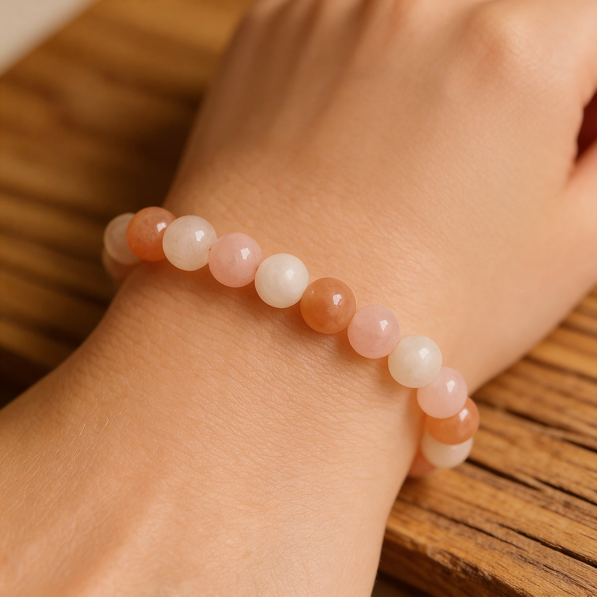 Bracelet Pierre de Soleil, Quartz Rose & Pierre de Lune — Énergie Féminine