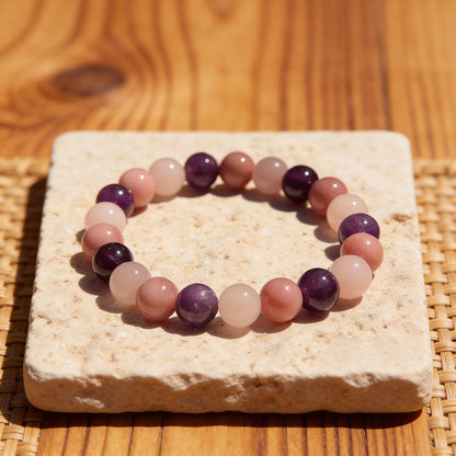 Bracelet "Amour de Soi" en Rhodonite, Quartz Rose & Améthyste - 17cm - L'Arbre des Chakras