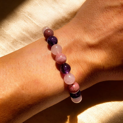 Bracelet Rhodonite, Quartz Rose & Améthyste — Amour de Soi