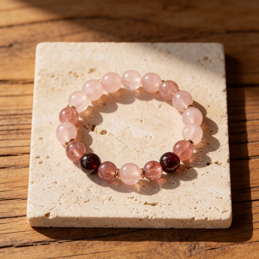 Bracelet Quartz Rose, Grenat & Quartz Fraise — Amour Profond