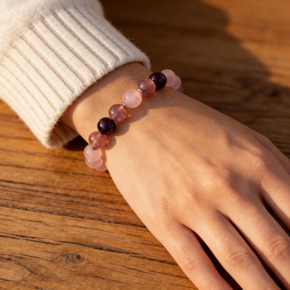 Bracelet Quartz Rose, Grenat & Quartz Fraise — Amour Profond