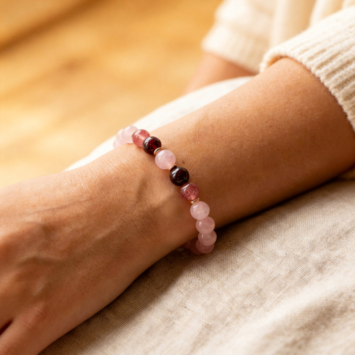 Bracelet Quartz Rose, Grenat & Quartz Fraise — Amour Profond