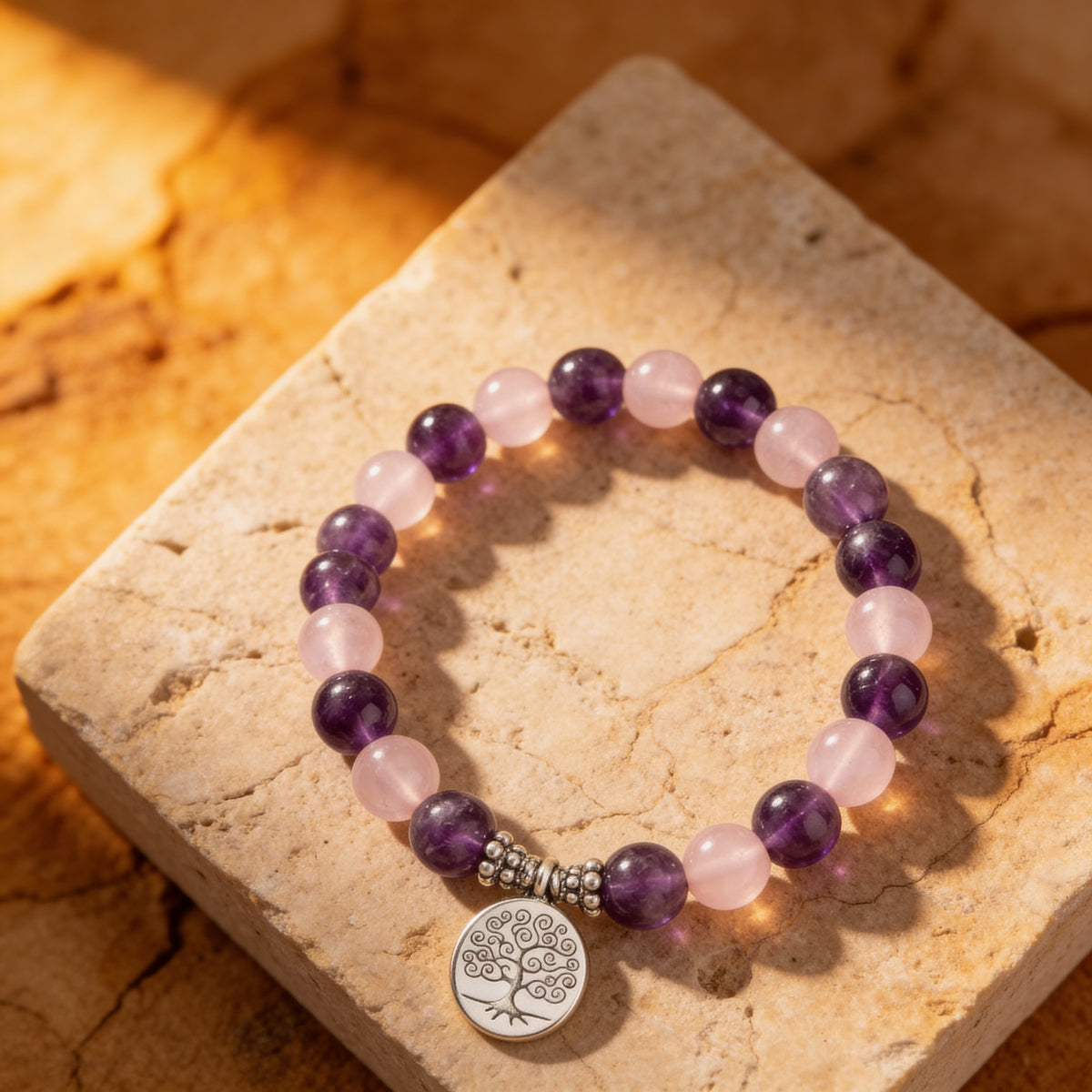 Bracelet Améthyste & Quartz Rose — Amour & Éveil Spirituel