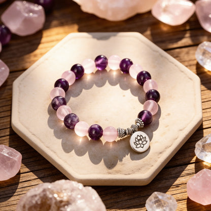 Bracelet Améthyste & Quartz Rose — Amour & Éveil Spirituel