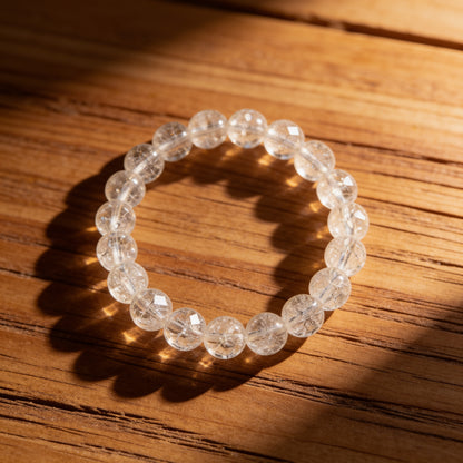 Bracelet "Esprit Léger" en Cristal de Roche Craquelé - 6mm / 17cm - L'Arbre des Chakras